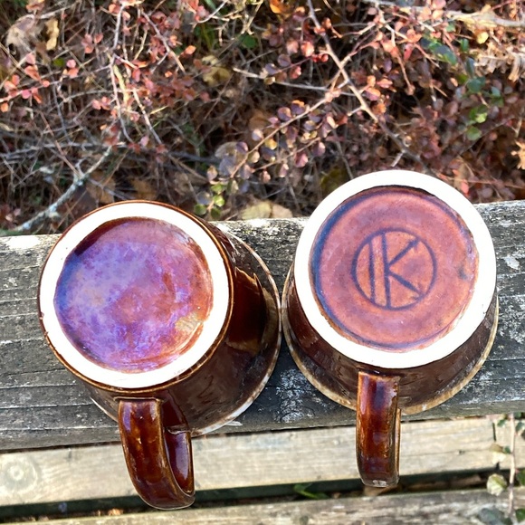 2 Cups McCOY KATHY KALE Brown Drip Glaze Retro Vintage Cream White Coffee Mug - Picture 4 of 10